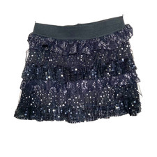 Girls S Black Sequin Ruffle Layered Skirt Stretch waist Dance or Prance