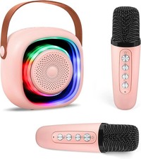 Kids Karaoke Machine with 2 Microphones, Mini Bluetooth Speaker, LED Lights Gift