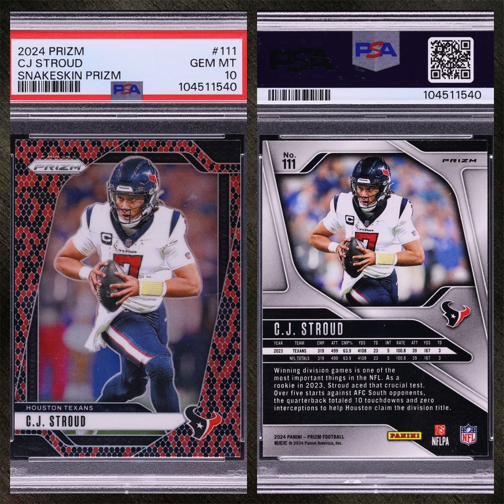 2024 Panini Prizm Football #111 C.J. CJ Stroud SNAKESKIN - Texans PSA 10  POP 2