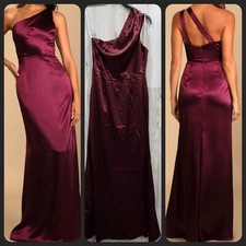 LULUS On the Guest List Burgundy Satin One Shoulder Maxi Dress Size MEDIUM**NWOT