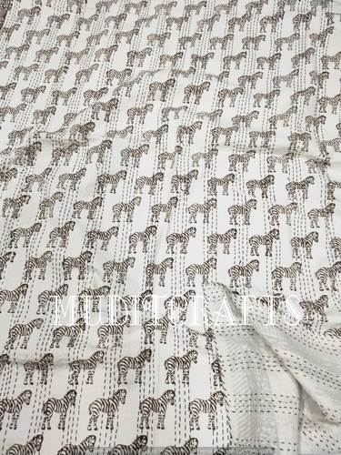 Hand Block Print Kantha Quilt Horse Art Kantha Bed Cover Throw Indian Bedspread - Picture 3 of 5