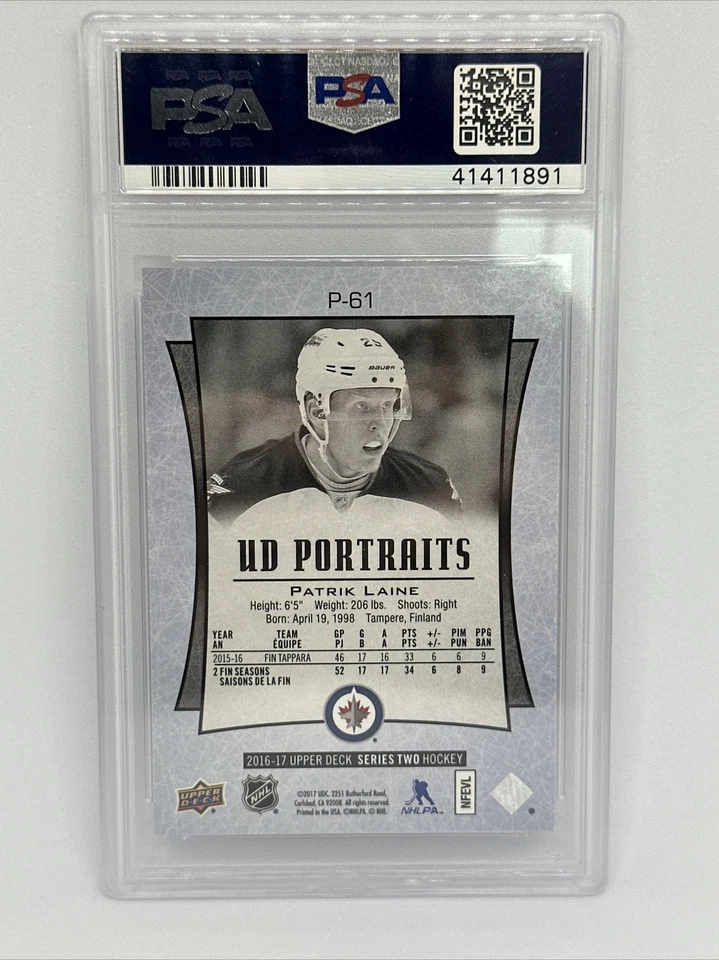 2016-17 Upper Deck UD Portraits #P-61 Patrik Laine RC PSA 10 - Image 2 of 2