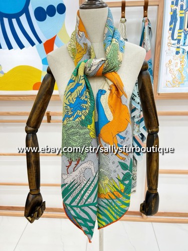 Sallys 70% Cashmere & 30% Silk Stole Animals Print Double Face Scarf Shawl 53" - Picture 20 of 35