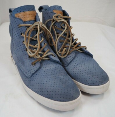 Blackstone Mens Perforated Leather Sneakers Sky Blue Lace Up 