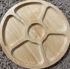 T G Woodware Round Shape Food Divided Plate Snack Sub-grid Wooden Dish Tableware