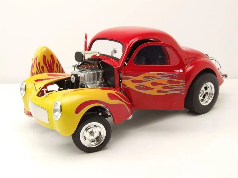 Willys Gasser 1941 Rosso Giallo Con Fiamme Modellino Auto 1:18 Acme - Immagine 4 di 4