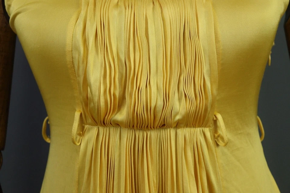 Класс Roberto Cavalli желтый оборки спереди без рукавов трапециевидный обтяжку платье Sz 40 - Изображение 3 из 4