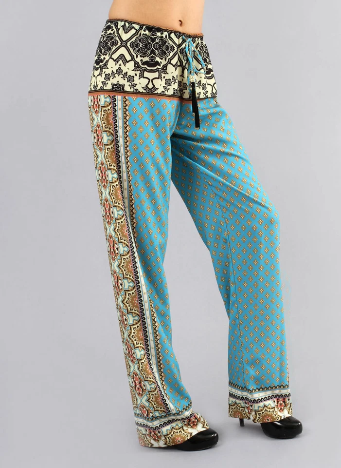 Calça Palazzo Hale Bob Azul Perna Larga | Estampa Crepe de Chine XS NOVA COM ETIQUETAS 4LBC8213 - Imagem 2 de 4