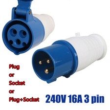 240V 16A 3PIN BLUE SITE INDUSTRIAL PLUGS SOCKETS MALE / FEMALE IP44 WEATHERPROOF