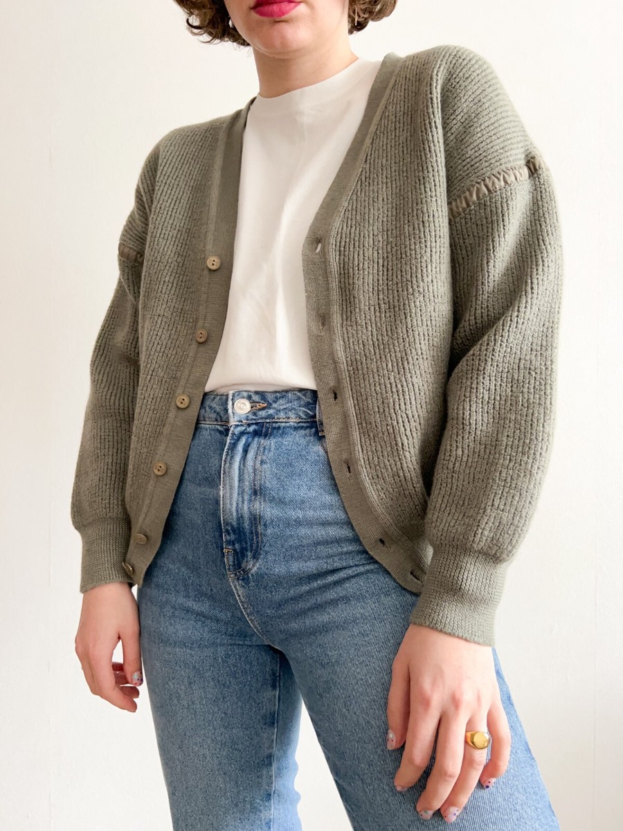 Yves Saint Laurent Womens Vintage Knit Heavy Cropped Wool Cardigan 