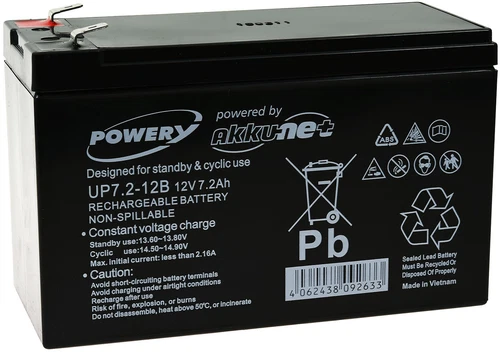 Powery Plomb-gel  Battery compatible avec Panasonic type LC-R127R2PG1 12V 7,2Ah