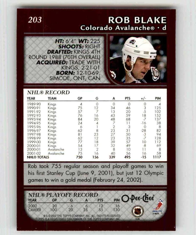 2002-03 O-Pee-Chee Rob Blake #203 - Image 2 of 2