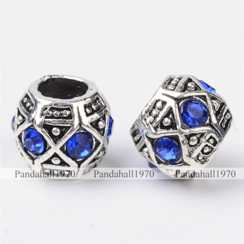 Antique Silver Alloy Rhinestone Rondelle Large Hole European Beads Mixed Color - Image 2 of 2