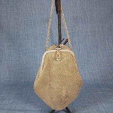 1940s Vintage Silver Toned Metal Mesh Evening Bag Tagged US Zone Germany
