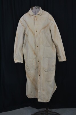 antique coat duster  long canvas  chore utility wear men's chest 42 length 46