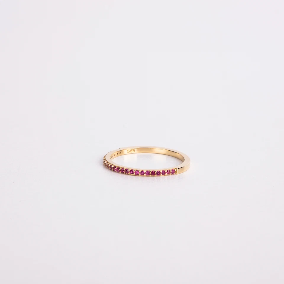 14k Solid Gold Lab-Created Ruby Half Eternity Stacking Band Ring Women Ladie's - Image 4 of 4