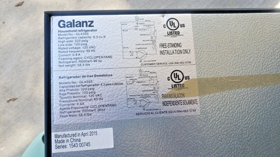 Galanz  Compressor  Refrigerator  Mod;  GL43S5 - Image 3 of 4