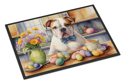 American Bulldog Decorating Easter Eggs Doormat