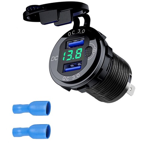 Prise allume-cigare voiture double port USB aluminium 12V-24V prise voltmètre LED - Photo 12 sur 26