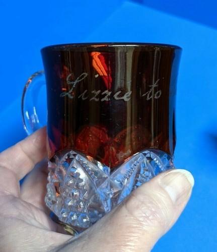 Antique souvenir ruby red flash glass 1907 cup/mug, toothpick holder, mini mug - Picture 7 of 12