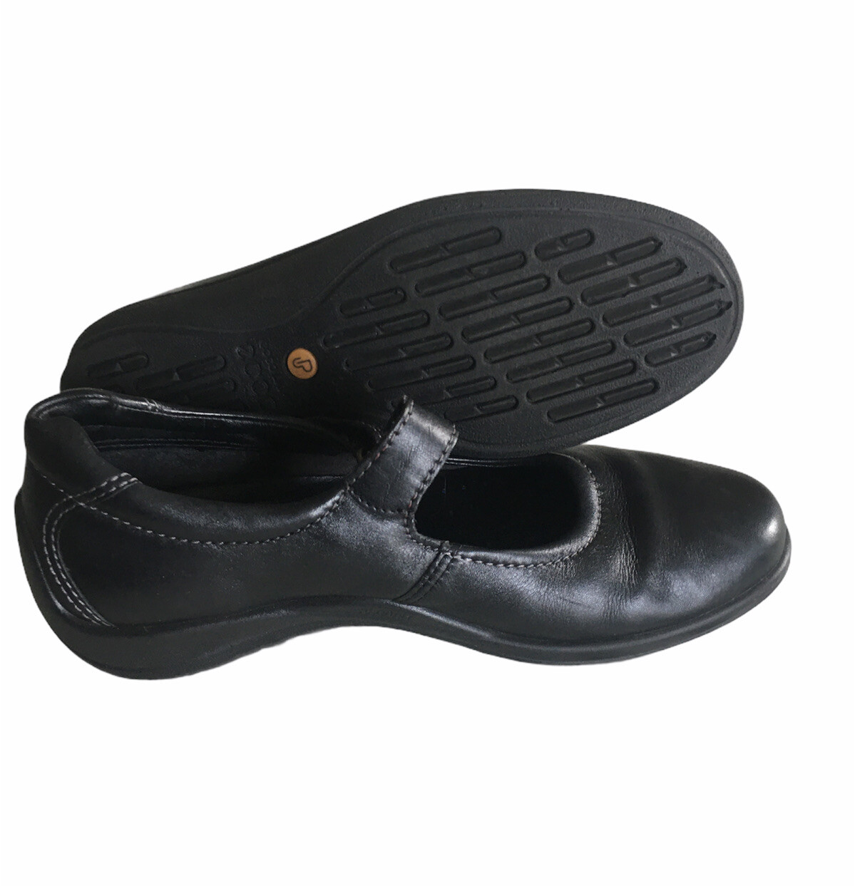 Women's Ecco Light Black Leather Mary Jane Shoes Loaf… Gem