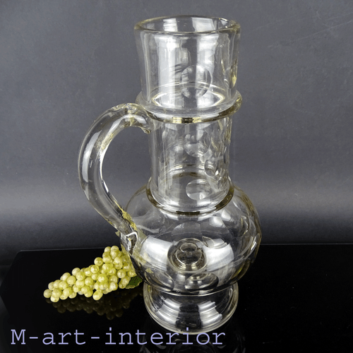 Antik Wein-Wasser Kanne Krug Glas Schliff ▶ 33,5 cm ◀ Böhmen Austria um 1915 - 第 3/10 張圖片