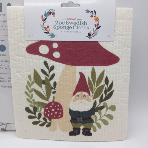 Harvest Mushroom Vinyl Tablecloth 60" Round & 2pc Swedish Sponge Cloths - Picture 6 of 6