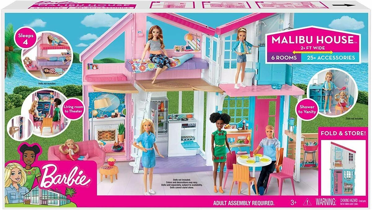 Box Damaged Barbie Malibu House Childrens Dollhouse Playset Toy 25+  Accessories