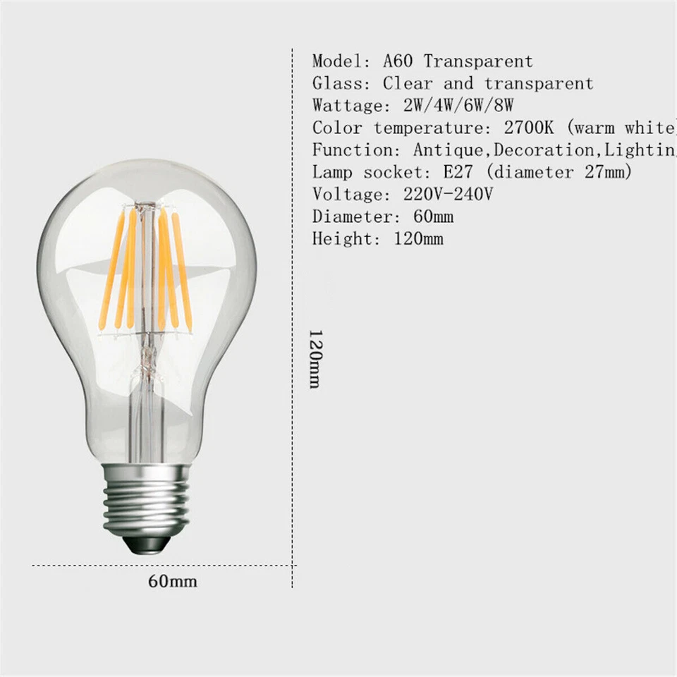 Vintage Industrial Retro Edison LED Bulb Light Lamp E27 Wedding Restaurant Decor - Image 4 of 4