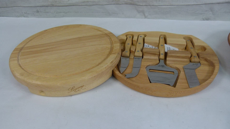 Legacy By Picnic Time - Juego de tabla de queso y cuchillos Circo bandeja redonda de madera de 5 piezas Foto 2 de 4