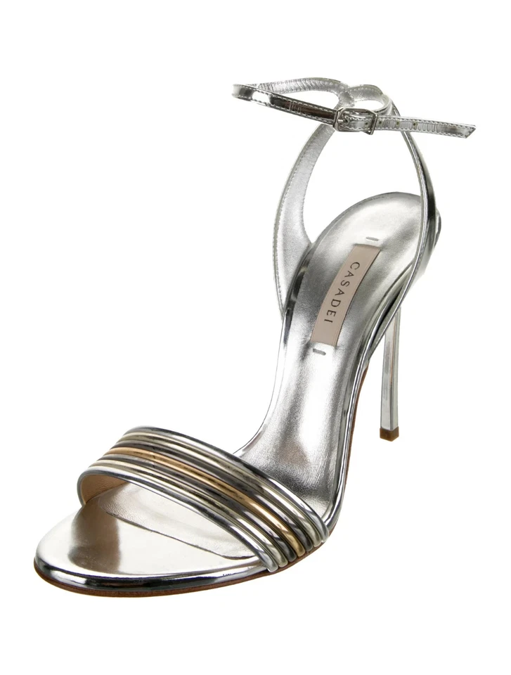 Sandalias CASADEI Plateadas Cuero Rayas Talla 6 IT 36 Muy Buen Estado y Caja Foto 2 de 4