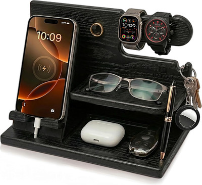Wood Phone Docking Station for Men - Desk or Nightstand Organizer - Birthday Gif