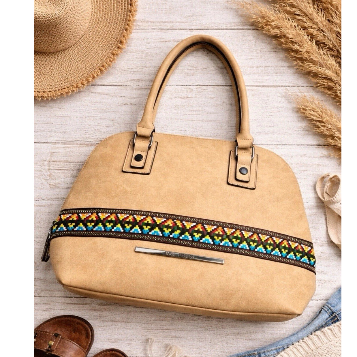 Steve Madden Boho Southwestern Satchel Bag Woven Stripe Tribal Aztec Tote