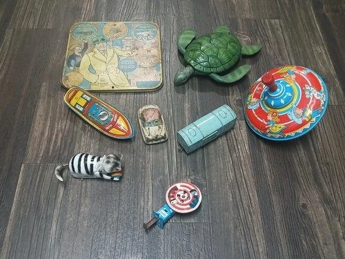 Vintage Tin Litho Toy Lot - Marx Dick Tracy, Ohio Art, Chein, Made in Japan Cat