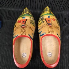 Vintage Dutch Wooden Clogs Hand Painted Windmill Shoes Holland Souvenir Size 36/