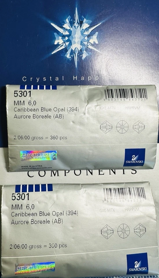 Swarovski 5328 6mm Caribbean Blue Opal AB Sealed Pack 360 Austrian Rare Crystals - Image 2 of 3