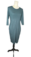 Hello Miz Women’s Green Midi Dress Empire Waist 3/4 Sleeve Minimalist Career M