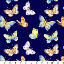 BTY Happy Butterflies Butterfly Navy Cotton Fabric By The yard AG10041CW1