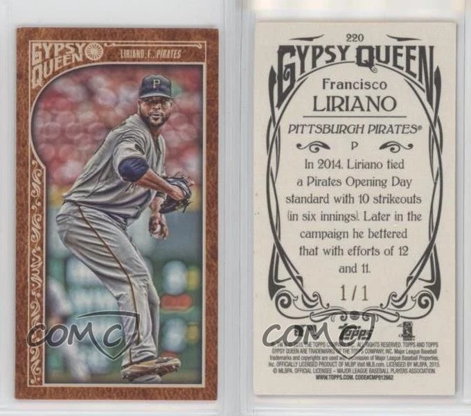 2015 Topps Gypsy Queen Minis Leather 1/1 Francisco Liriano #220 2b6 - Image 3 of 3