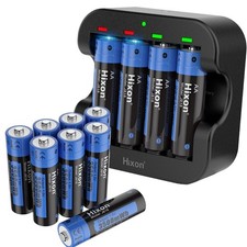 Hixon 12-Pack AA Rechargeable Lithium 1.5V Batteries with Charger,3500mWh,160...