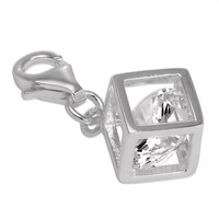 925 Sterlingsilber Offen WüRfel Charm AnhäNger Zum Anklipsen Mit Cz Kristall
