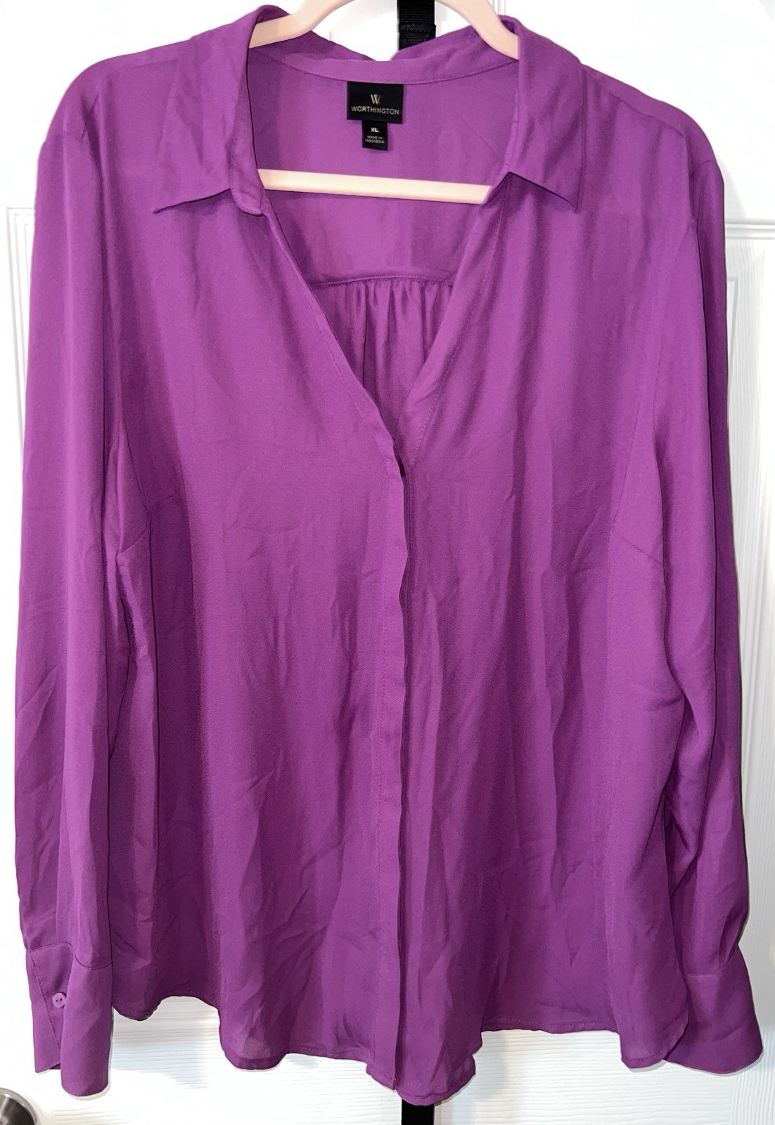 Worthington Women's Purple Long Sleeve Button Up Blouse Size XL