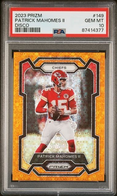 PATRICK MAHOMES II 2023 Panini Prizm Orange Disco Prizm PSA 10 #149 Chiefs🔥MVP