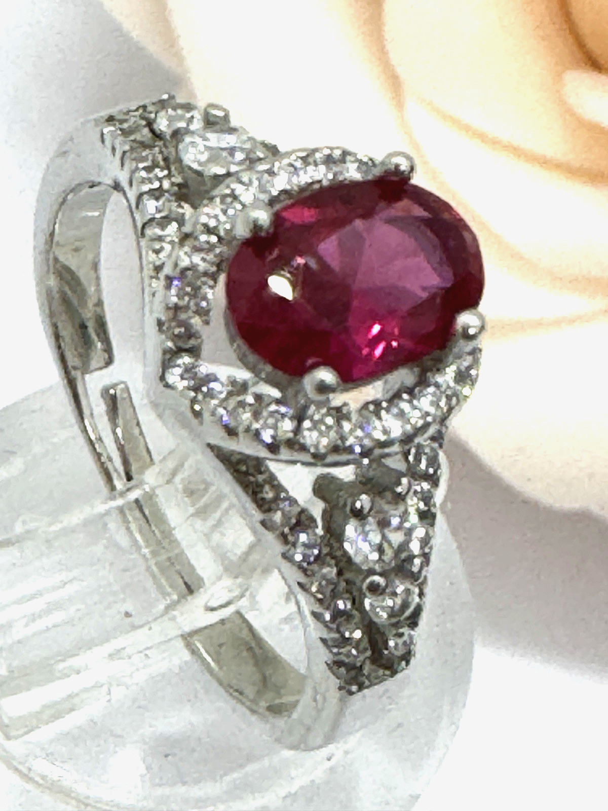 Sterling Silver Ruby Ring Oval Simulated CZ Gemst… - image 4