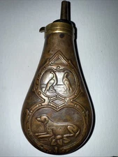 Antique Early 1900s Engraved Gun Powder Horn Brass