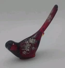 Fenton Ruby Red Long Tailed Bird of Happiness Figurine Hand Painted Flowers