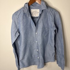 Frank Eileen Blue Chambray Cotton Shirt Medium Linen Cotton Blend