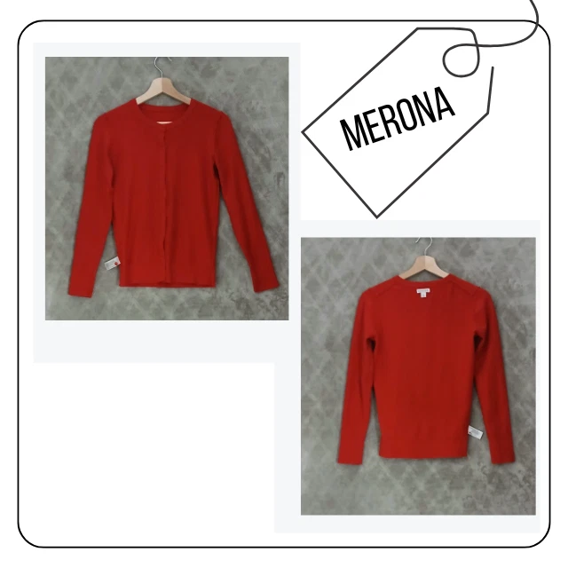 Merona Cardigan Sweater Womens XS Red Button Front Crewneck Stretch Long Sleeve - Image 4 of 4