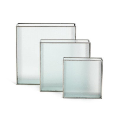 Two's Frosted Windows Set Of 3 Square Vase w/ Silver Trim In 3 Sizes