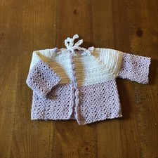 Vintage Heavy Crocheted Baby Sweater Purple And White 12-18 Mo